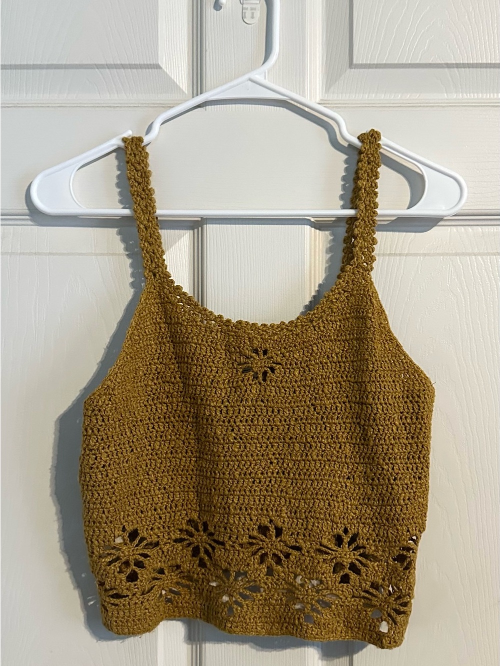 American Eagle Mustard Crochet Knit Crop Tank Top